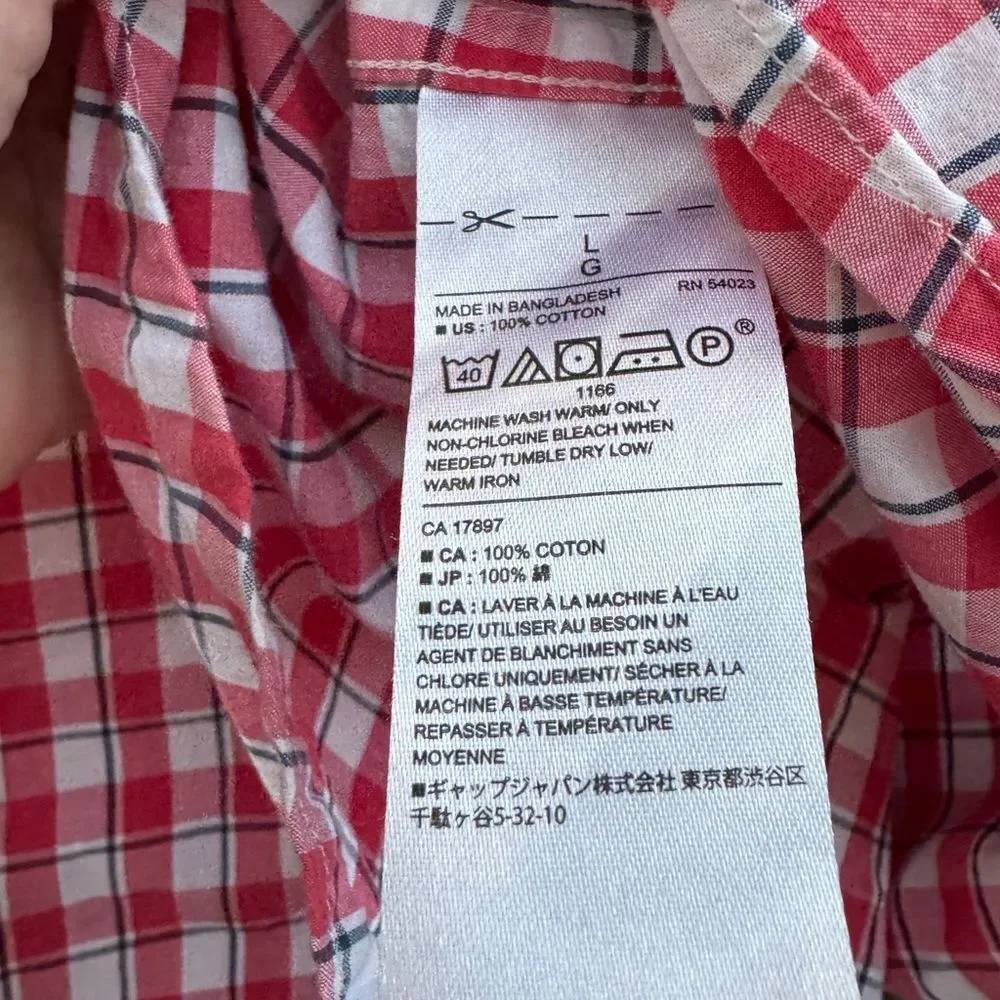 Banana Republic Men's Red White & Blue Plaid Short Sleeve Button Up Shirt Large